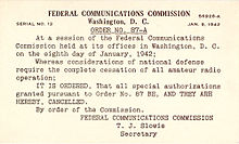 Cancellation notice of all amateur licenses in World War 2 FCC WW2.jpg