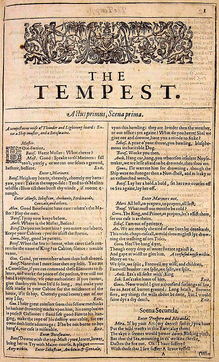 Title page of Shakespeare's The Tempest from the 1623 First Folio