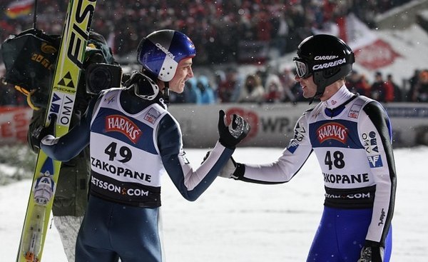 Gregor Schlierenzauer (left) & Wolfgang Loitzl (right) at Zakopane 2009.