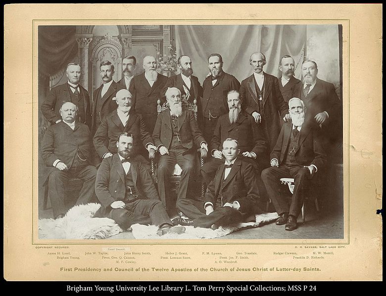 File:First Presidency and Council of the Twelve Apostles of the Church of Jesus Christ of Latter-day Saints. Copyright secured, C.R. Savage..jpg