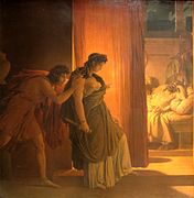 Clytemnestra hesitates before killing the sleeping Agamemnon - Pierre-Narcisse Guérin (Louvre INV 5185)