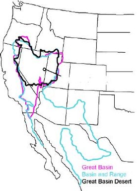 El desierto está ubicado en la zona de Great Basin Province [en] (en negro), en la parte norte de Great Basin