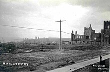 Haileybury after its destruction in the Great Fire of 1922. Haileybury 1922.jpg