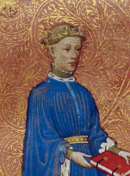 Miniature in the Regement of Princes by Thomas Hoccleve, c. 1411–1413