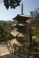 Wooden three-story pagoda of Ichijō-ji in Japan, built in 1171