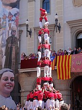 The castells, human towers, are part of the Catalan culture since 1712 and were declared by UNESCO to be amongst the Masterpieces of the Oral and Intangible Heritage of Humanity. Igualada 2013 - Colla Joves de Valls 3de9f.JPG