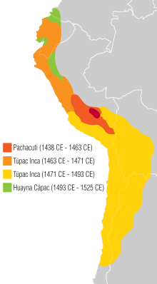 Extent of Inca empire at the Spanish conquest Inca Expansion.svg