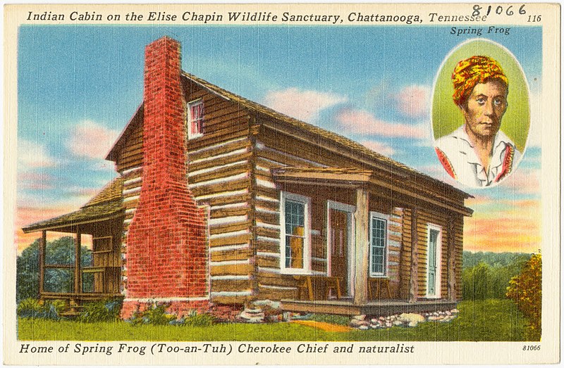 File:Indian Cabin on the Elise Chapin Wildlife Sactuary, Chattanooga, Tennessee, home of Spring Frog (Too-an-Tuh) Cherokee Chief and naturalist (81066).jpg