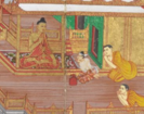 Jīvaka is conversing with the Buddha. Burma, 1875