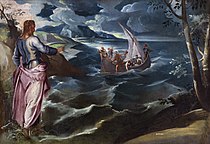 丁托列托的《基督在加利利的海上（英语：Christ at the Sea of Galilee）》，117.1 × 169.2cm，約作於1575-1580年，來自山繆·亨利·卡瑞斯的收藏。[33]