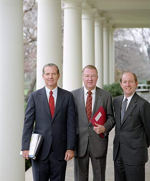"The Troika": Chief of staff James Baker, Counselor to the president Meese, and Deputy chief of staff Michael Deaver at the White House, December 1981