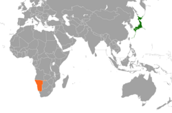 JapanとNamibiaの位置を示した地図