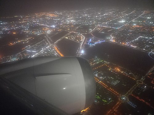 Jeddah city at night view from airplane