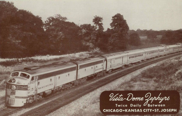 Postcards of the Kansas City Zephyr and American Royal Zephyr, predecessors to the Illinois Zephyr