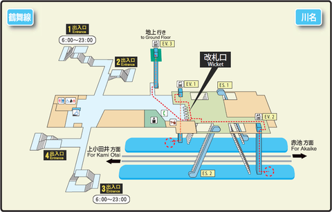 Kawana station map Nagoya subway's Tsurumai line 2014.png