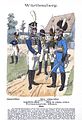 Officiers. Arrière-plan : infanterie, grenadier de la Garde, chasseur de la Garde. Premier plan : fusilier de la garde, artillerie à cheval. 1812.