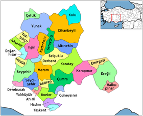 Mapa dos distritos da província de Cônia