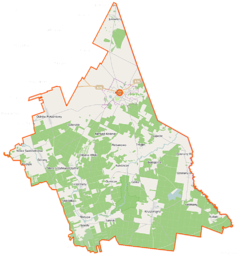 Mapa konturowa gminy Krynki, na dole nieco na prawo znajduje się punkt z opisem „Kruszyniany”