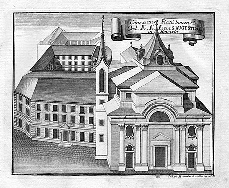 Kupferstich Augustinerkloster Regensburg Johann Matthias Steidlin um 1731