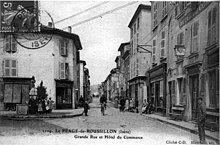 Le Péage-de-Roussillon, Grande Rue et Hotel du Commerce, 1906, p156 de L'Isère les 533 communes - cliché C-D, Blanchard édit Vienne.jpg