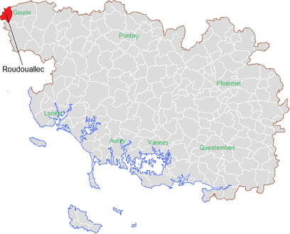 Carte représentant par des couleurs différentes l'emplacement d'une commune au sein de son département.