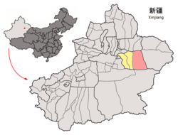 トルファン市中のビチャン県の位置