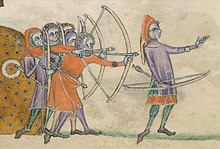 Archery is one of humankind's oldest applications of elastic potential energy Longbowmen.jpg