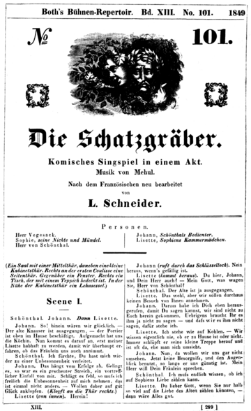 Méhul - Le trésor supposé - Die Schatzgräber - title page of the libretto, 1849.png