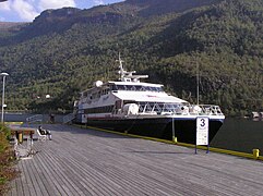 A catamaran in Flåm harbour