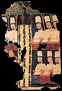 Manihejski duhovniki (ujgurski Turki) pišejo sogdijske rokopise, Gaočang/Hočo, Tatimski bazen, okoli 8./9. stoletja n. št.
