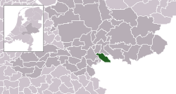 Highlighted position of Rijnwaarden in a municipal map of Gelderland