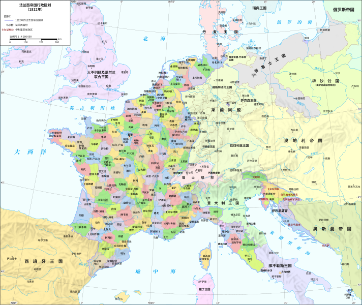 File:Map administrative divisions of the First French Empire 1812-zh.svg