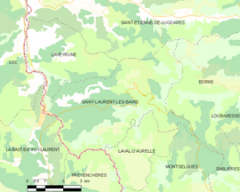 Mapa obce Saint-Laurent-les-Bains