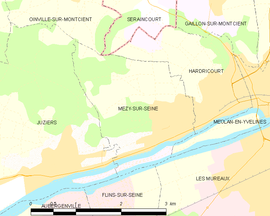 Mapa obce Mézy-sur-Seine