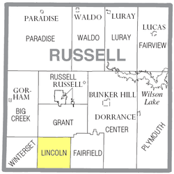 Lincoln Township okulunun Russell County şehrindeki konumu