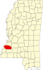 Map of Mississippi highlighting Jefferson County Map of Mississippi highlighting Jefferson County.svg