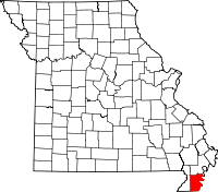 ペミスコット郡の位置を示したミズーリ州の地図