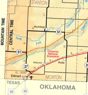 2005 map of Morton County (map legend) Map of Morton Co, Ks, USA.png