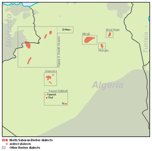 Mapa dos dialetos berberes do norte do Saara. PNG