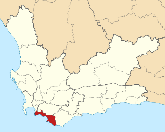 Kaart van Suid-Afrika wat Overstrand in Wes-Kaap aandui