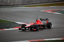 Max Chilton driving for Marussia during pre-season testing Marussia MR02 Chilton Barcelona Test 2.jpg