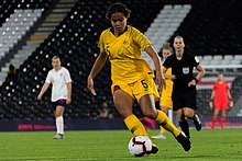 Fowler playing for Australia in the 2018 friendly against England Mary Fowler 20181009.jpg