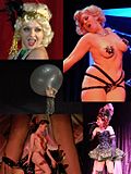 Scènes de New Burlesque avec Julie Atlas Muz (haut et centre à gauche), Miss Dirty Martini (en haut à droite), et Kitten on the Keys (en bas à droite).