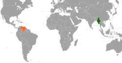 Myanmar နှင့် Venezuela တို့၏ တည်နေရာများပြ မြေပုံ