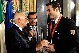 Roberto Cammarelle (rechts) met de Italiaanse president Giorgio Napolitano