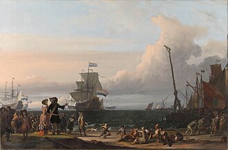 Nederlandse schepen op de rede van Texel, a 1671 painting by Ludolf Bakhuizen Nederlandse schepen op de rede van Texel; in het midden de 'Gouden Leeuw', het vlaggeschip van Cornelis Tromp Rijksmuseum SK-A-8.jpeg