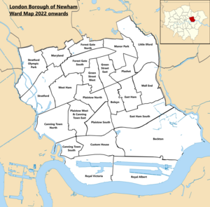 A map showing the wards of Newham from 2022 to present Newham Ward Map 2022.png