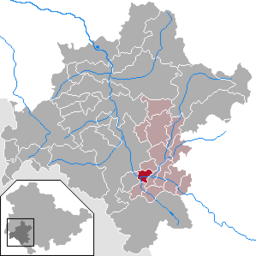 Läget för kommunen Obermaßfeld-Grimmenthal i Landkreis Schmalkalden-Meiningen