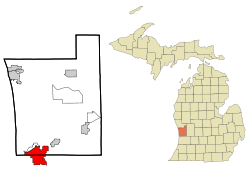ミシガン州におけるオタワ郡（右図）とホランド市の位置