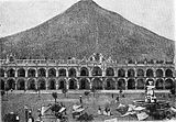 El Palacio luego de su reconstrucción durante el gobierno del general Manuel Lisandro Barillas. Grabado de 1896.